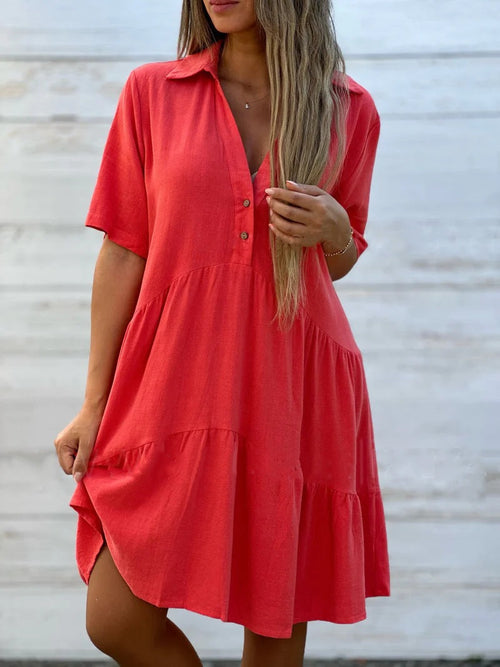 Casual short-sleeved cotton and linen dress