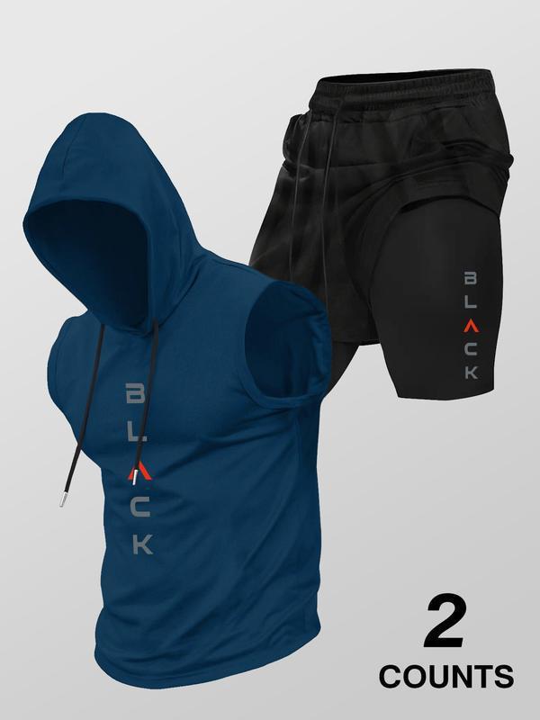 Trendy printed hooded sleeveless shorts two-piece set