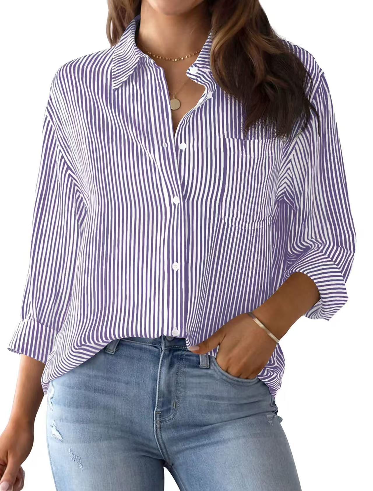 Printed striped cardigan casual long-sleeved shirt