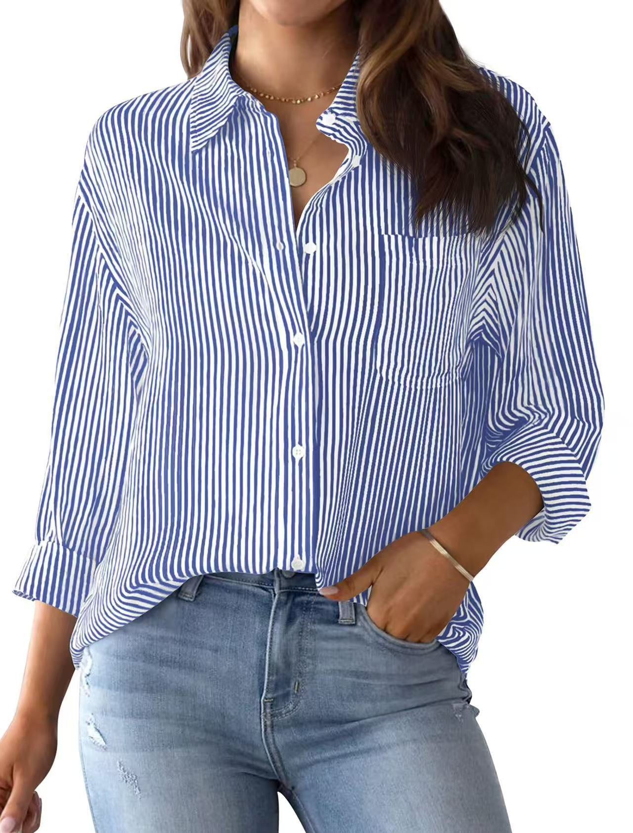 Printed striped cardigan casual long-sleeved shirt