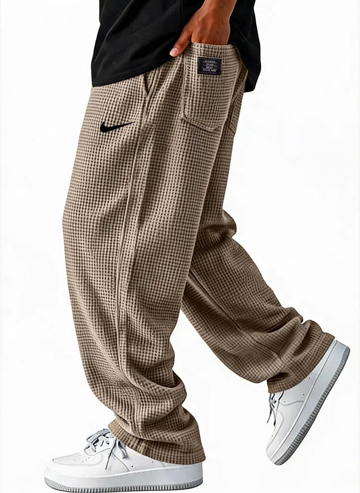 Waffle Grid Wide-Leg Pants